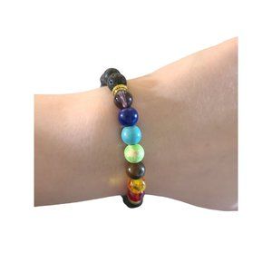 Unisex Yoga Chakra Bracelet Black Lava Rocks Hippie Boho Bohemian